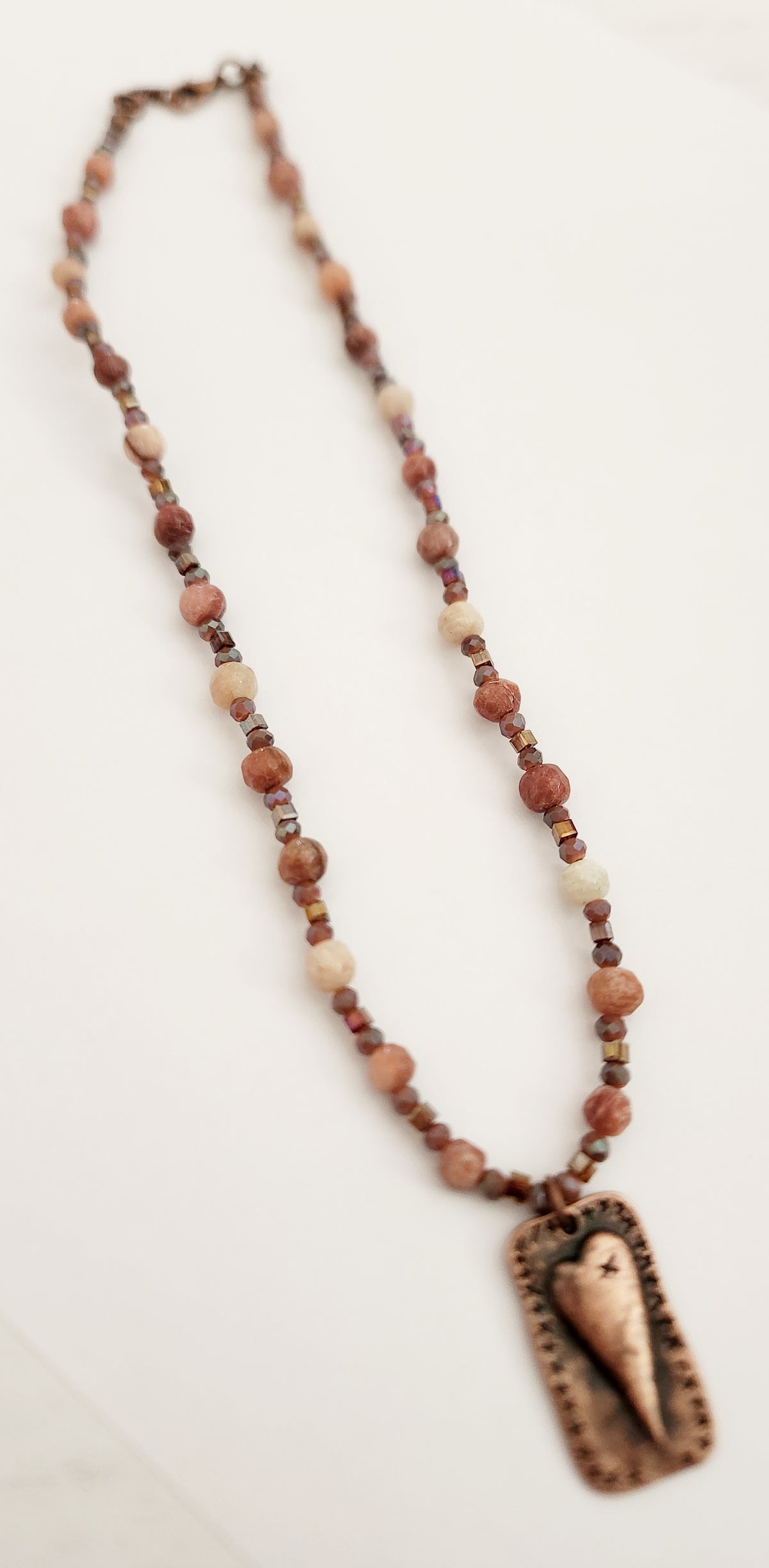 Copper heart gemstone necklace