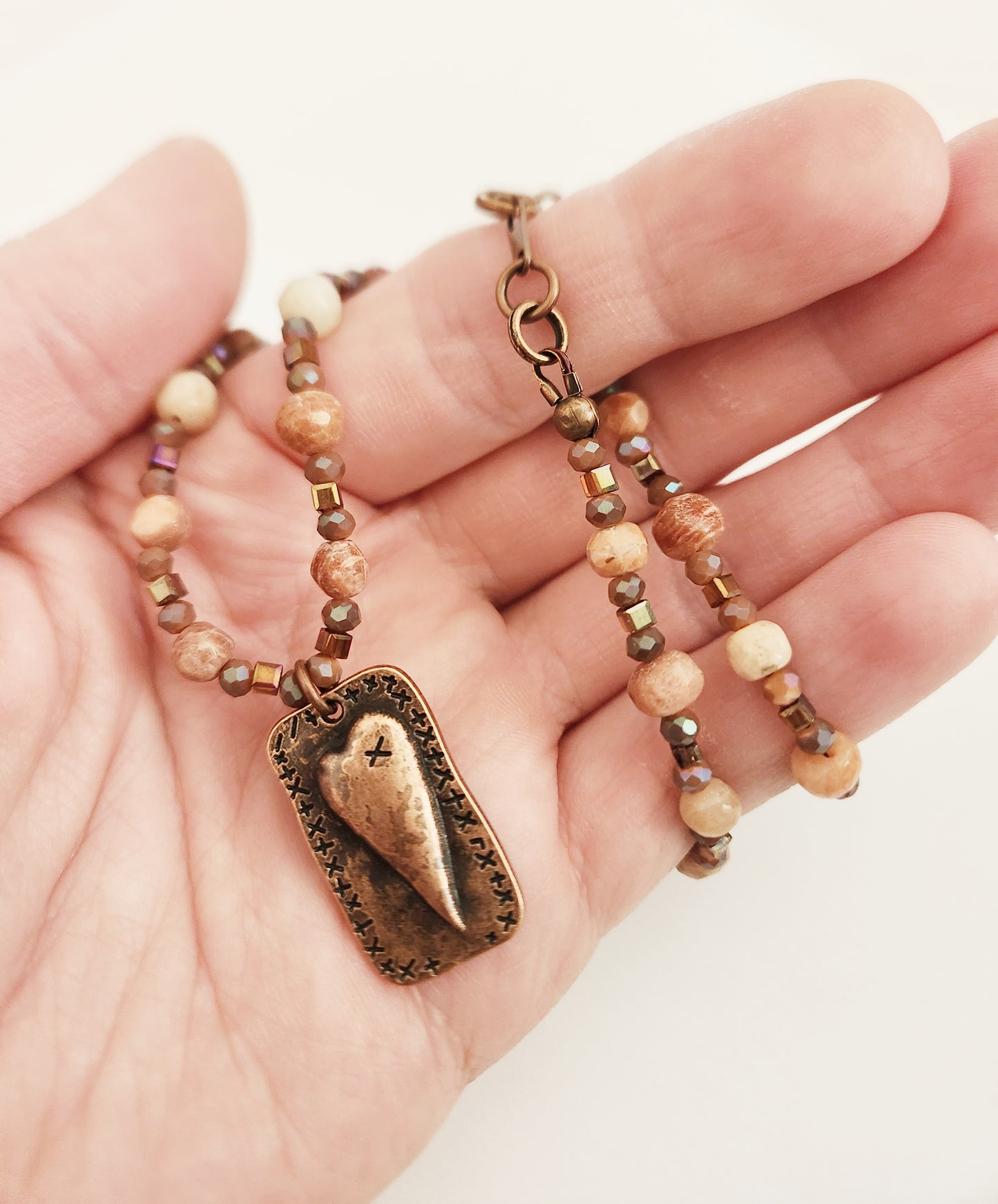Copper heart gemstone necklace
