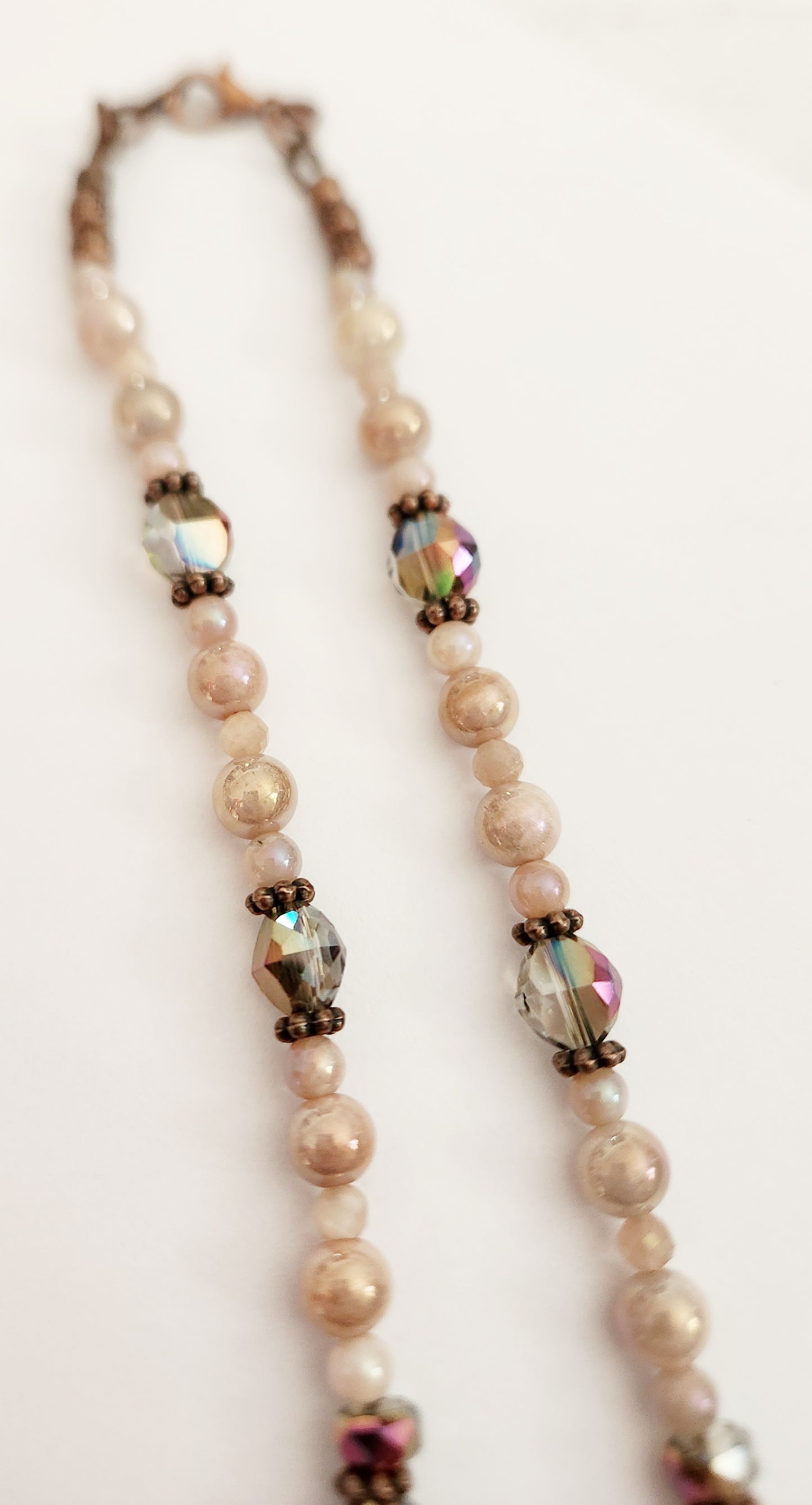 Copper Tree of Life Peach Moonstone gemstone necklace