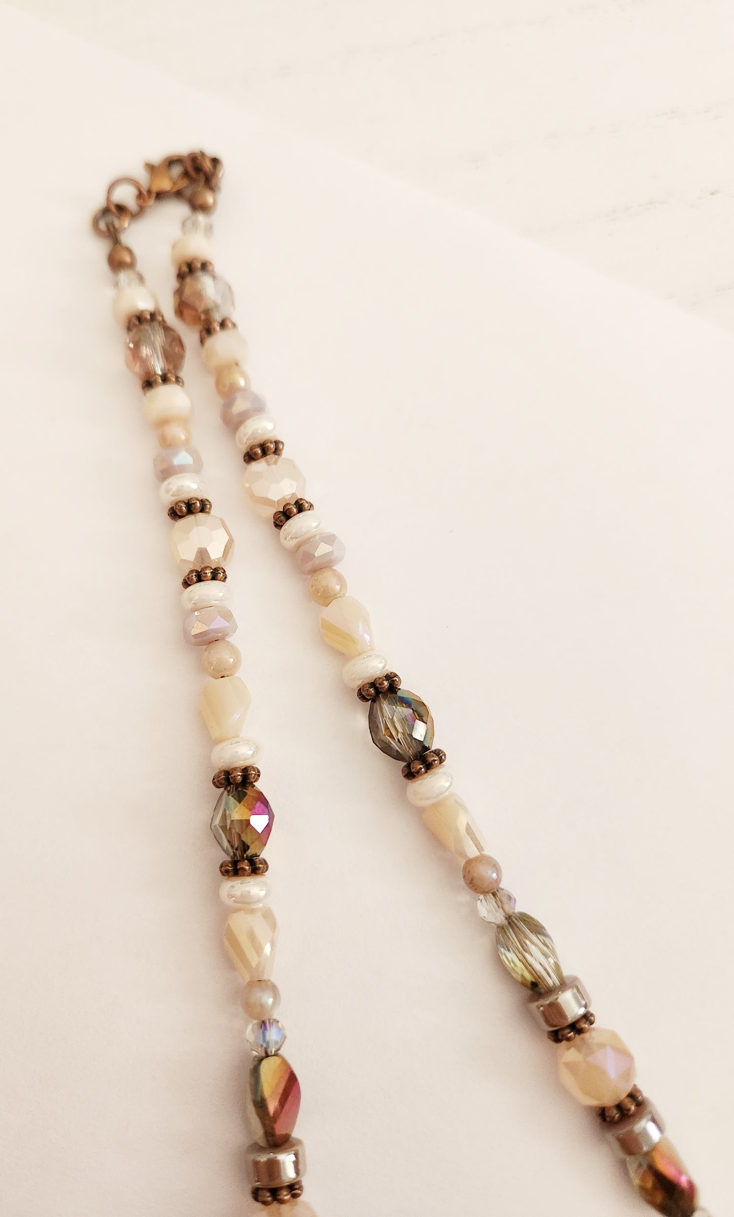 Copper luna moth Peach Moonstone necklace