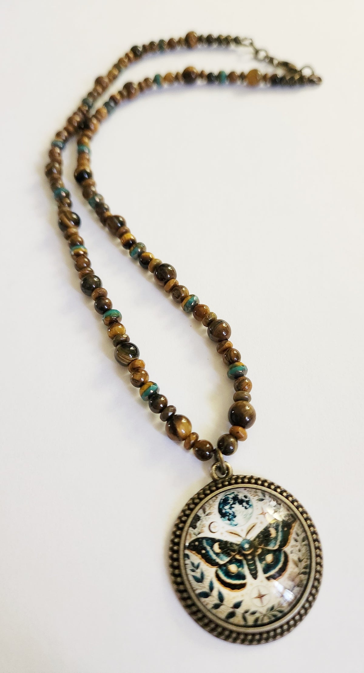 Dark gold butterfly Tigers Eye gemstone necklace