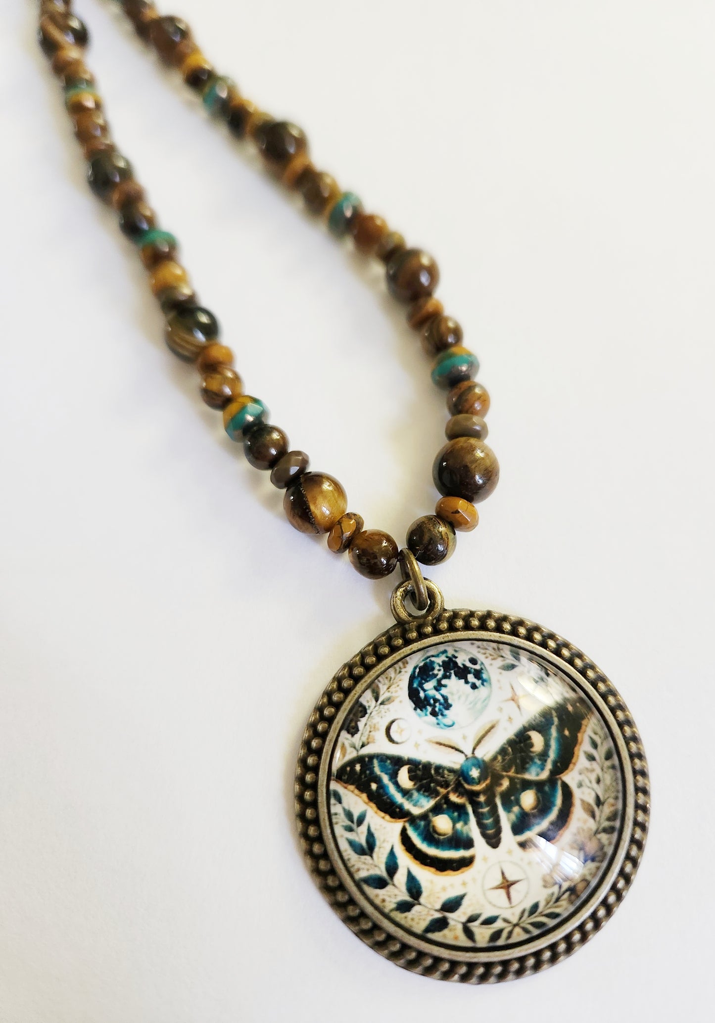 Dark gold butterfly Tigers Eye gemstone necklace