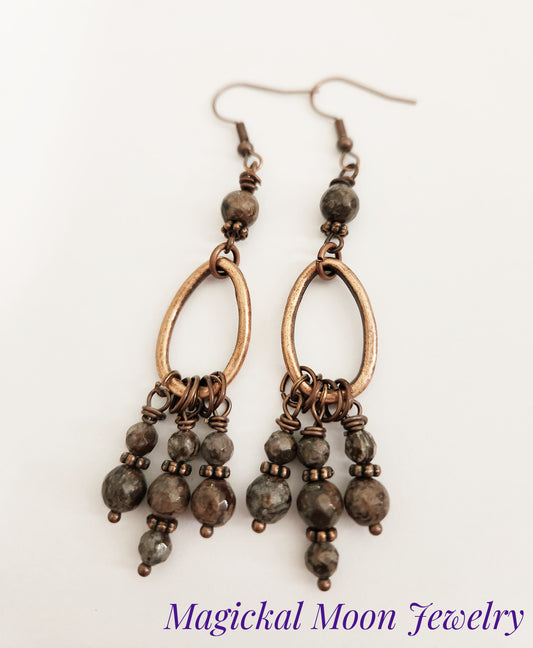 Copper chandelier Chocolate Jasper gemstone earrings
