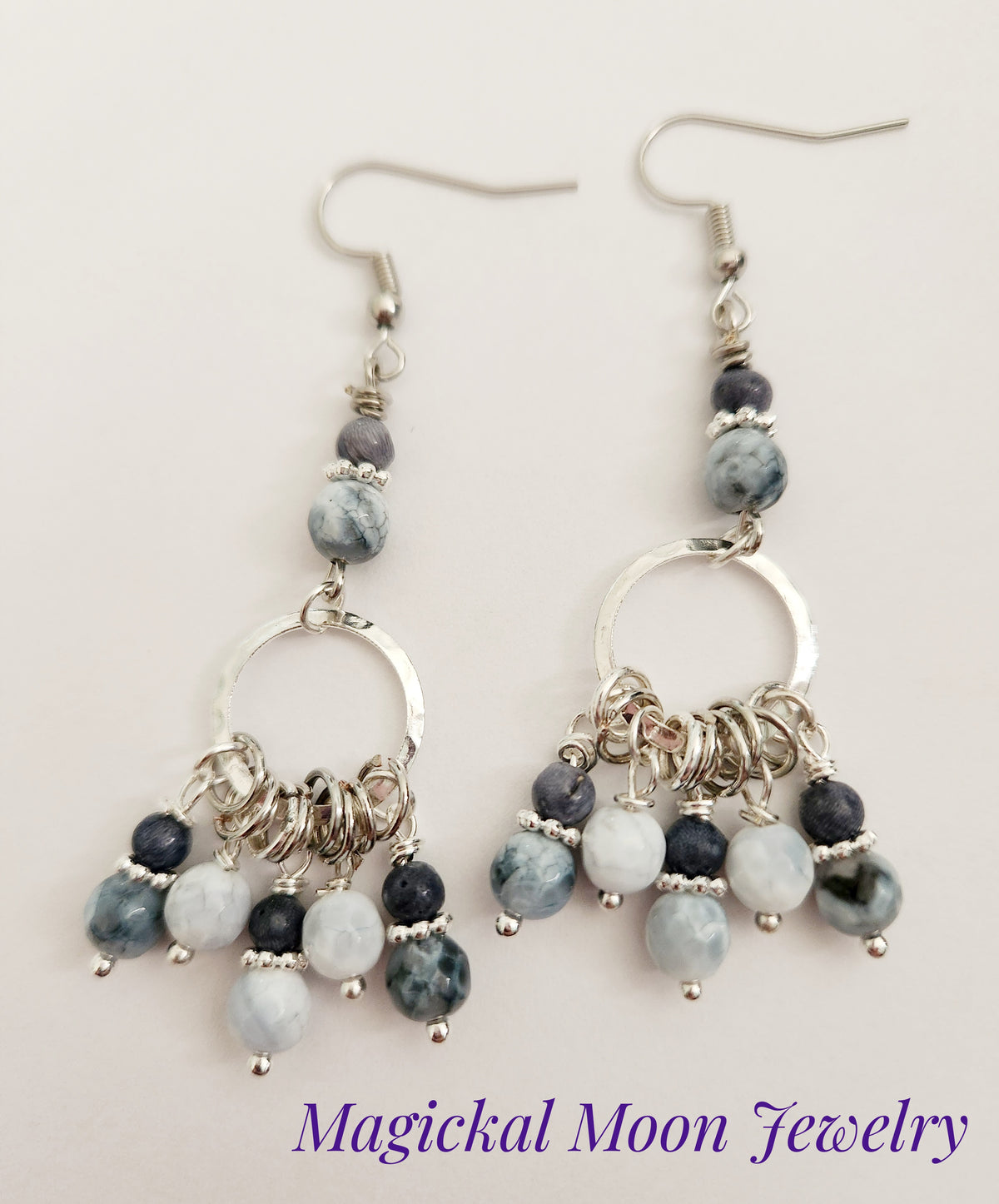 Silver chandelier Fire Quartz Agate gemstone earrings