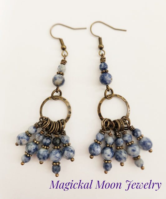 Dark gold chandelier Sodalite gemstone earrings