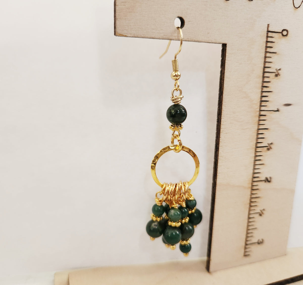 Gold chandelier Moss Agate gemstone earrings