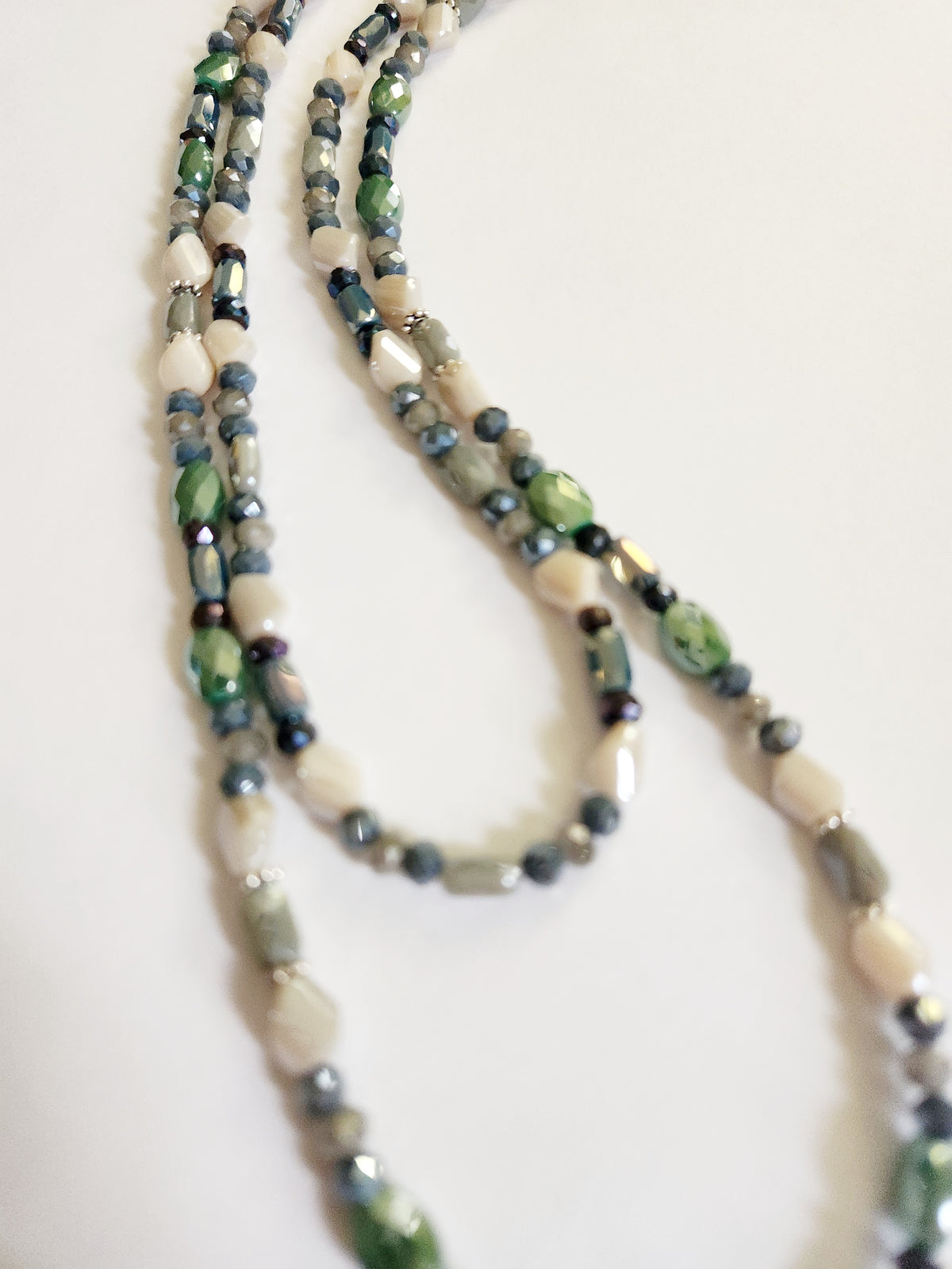 Silver mountain and moon pendant double strand necklace with Pyrite gemstones