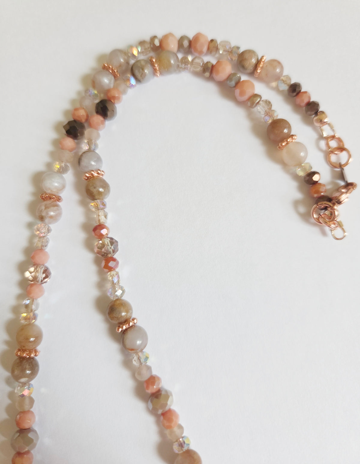 Bright copper crescent moon Jade gemstone necklace