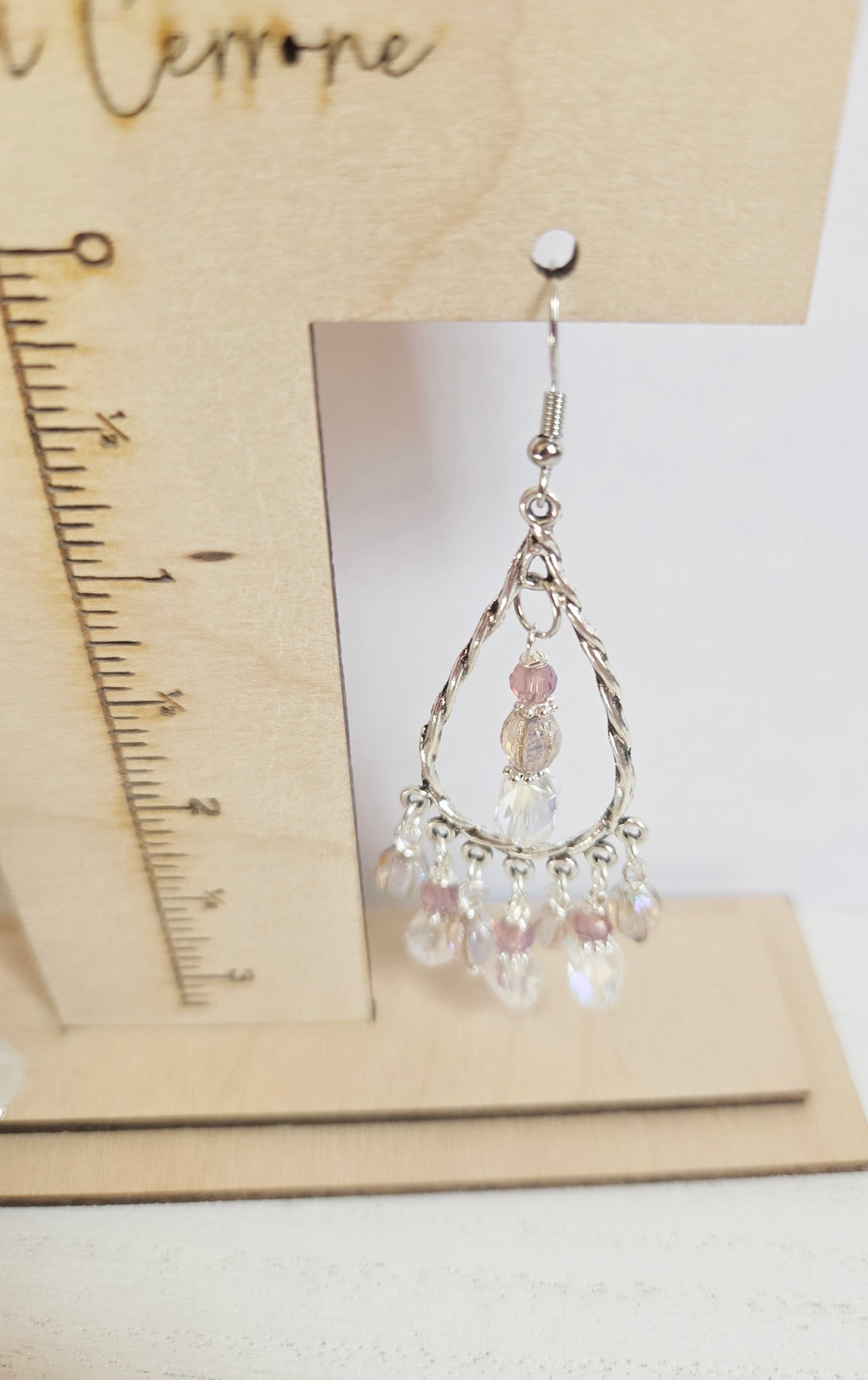 Silver teardrop beaded chandelier earrings