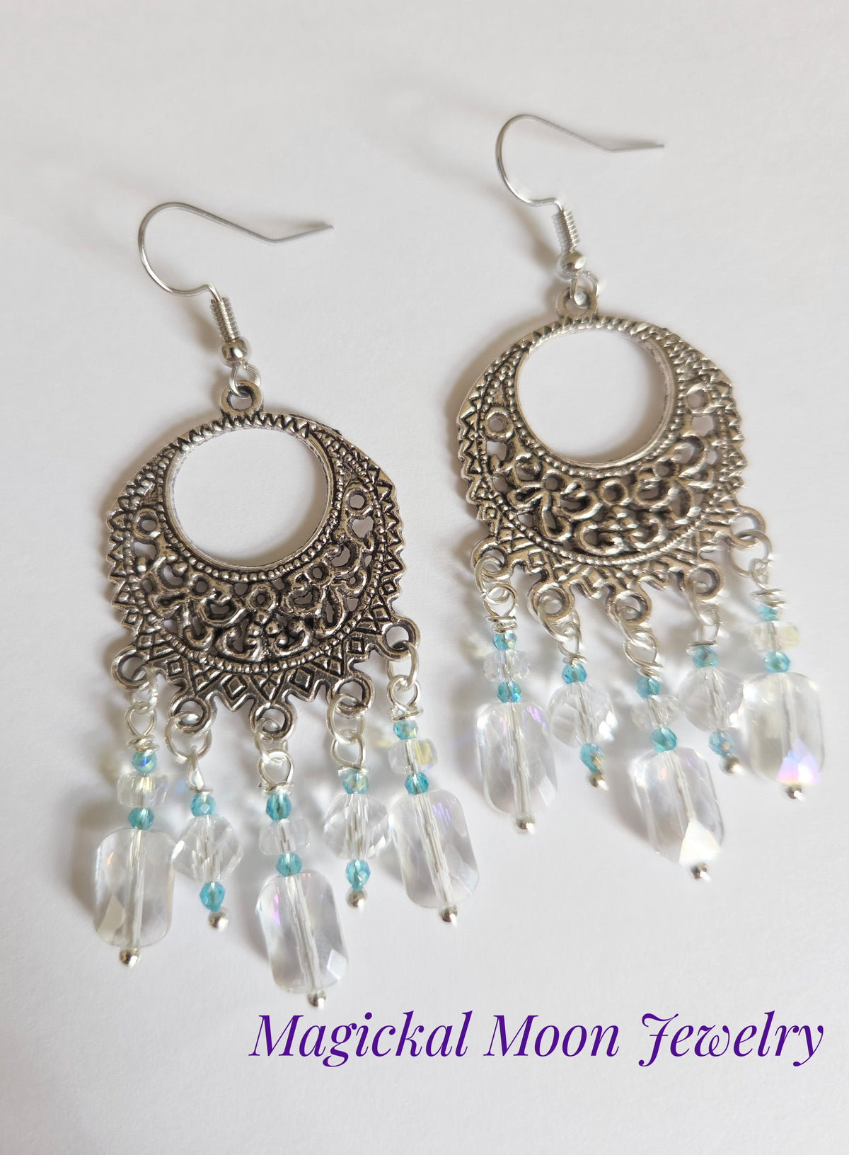 Silver filigree chandelier beaded earrings