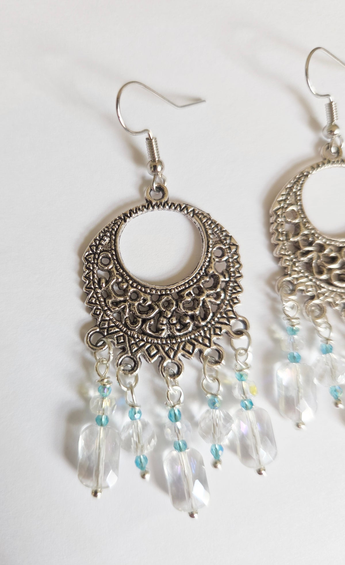 Silver filigree chandelier beaded earrings