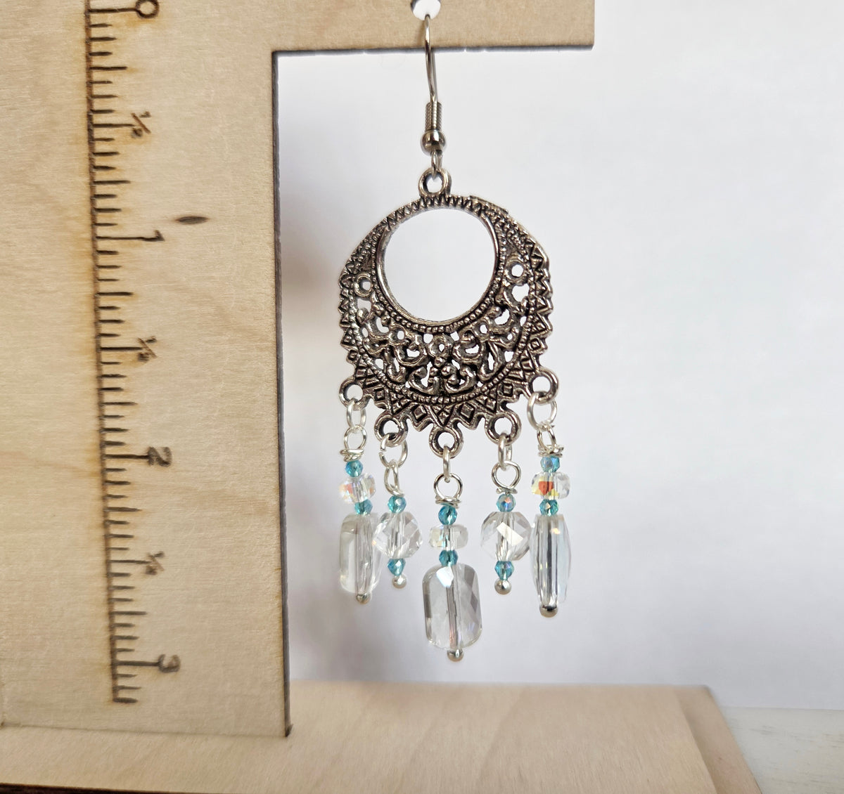 Silver filigree chandelier beaded earrings