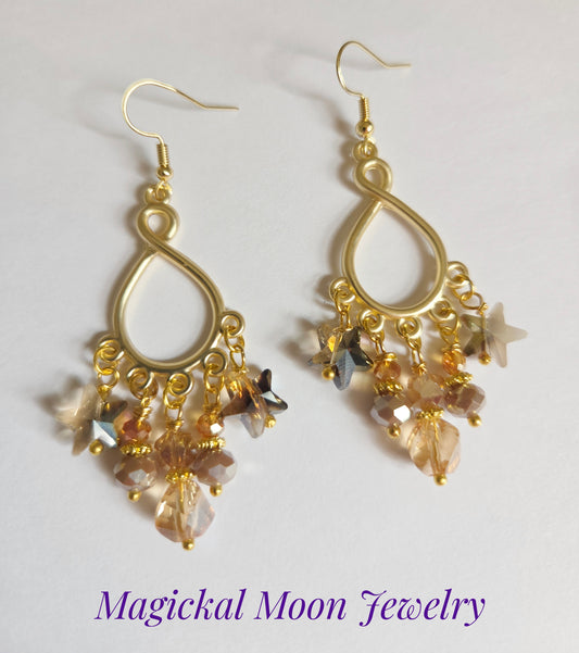 Gold teardrop chandelier star statement earrings