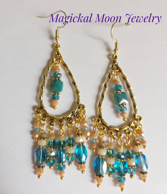 Gold beaded chandelier statement earrings