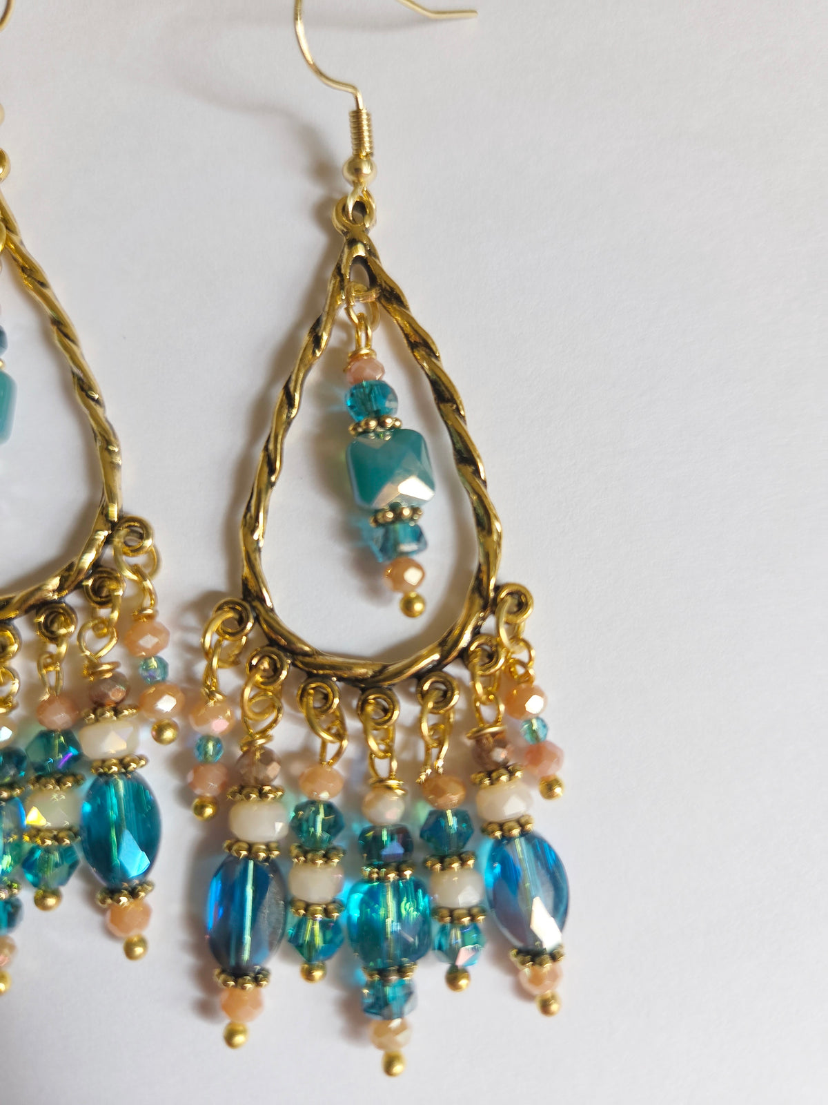 Gold beaded chandelier statement earrings