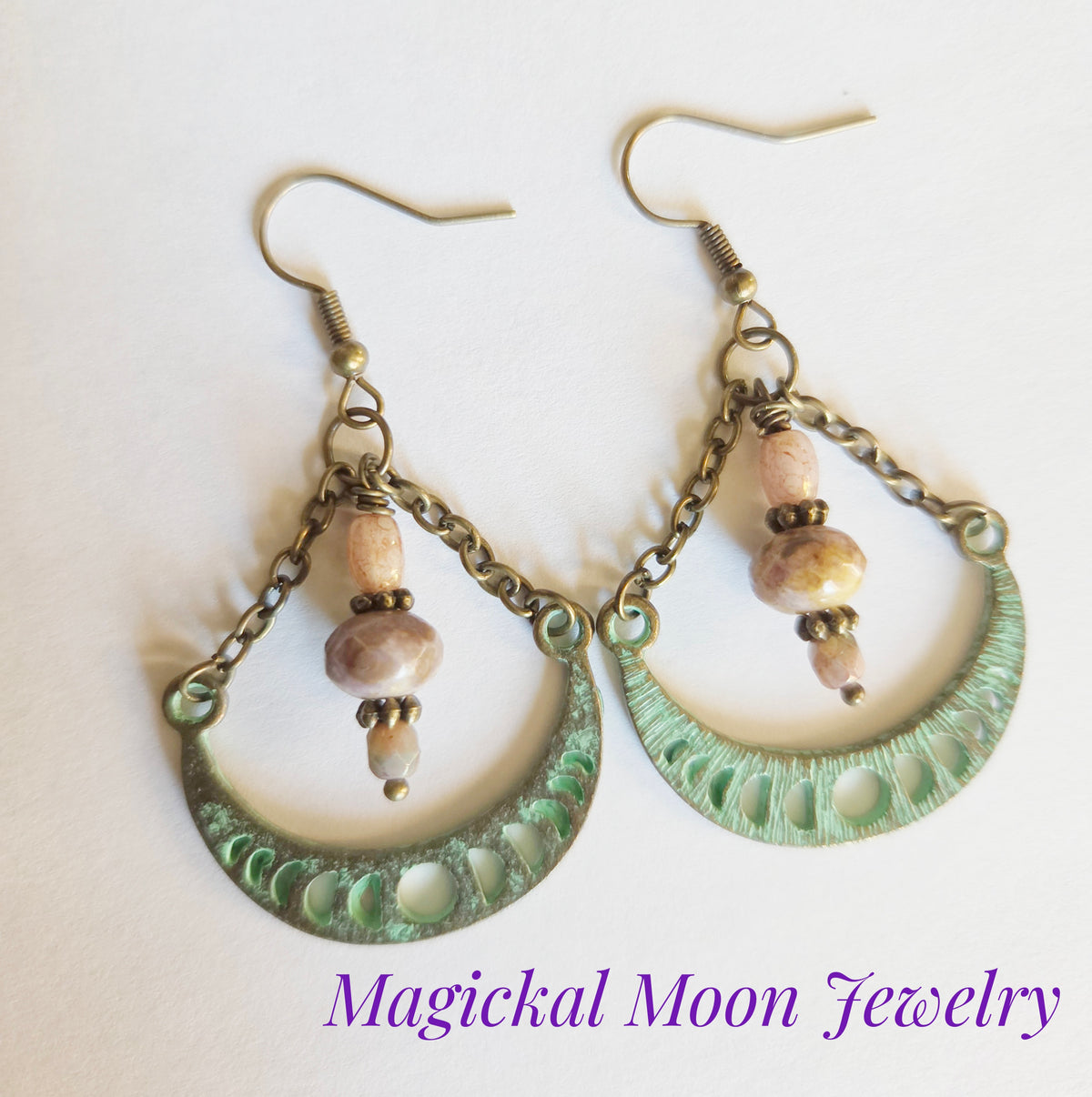 Dark gold moon phase dangle earrings