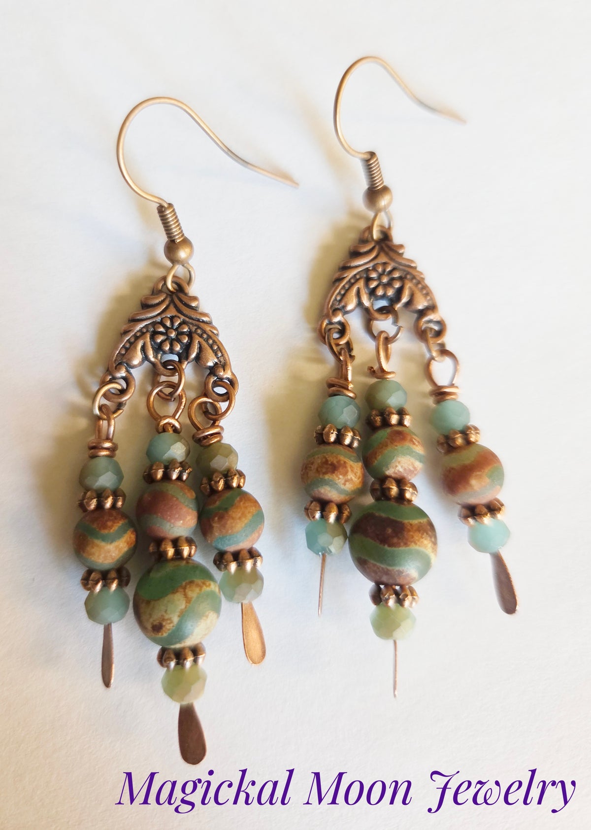 Copper chandelier Agate gemstone earrings