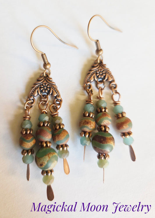 Copper chandelier Agate gemstone earrings