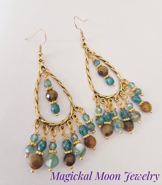 Gold beaded chandelier statement earrings