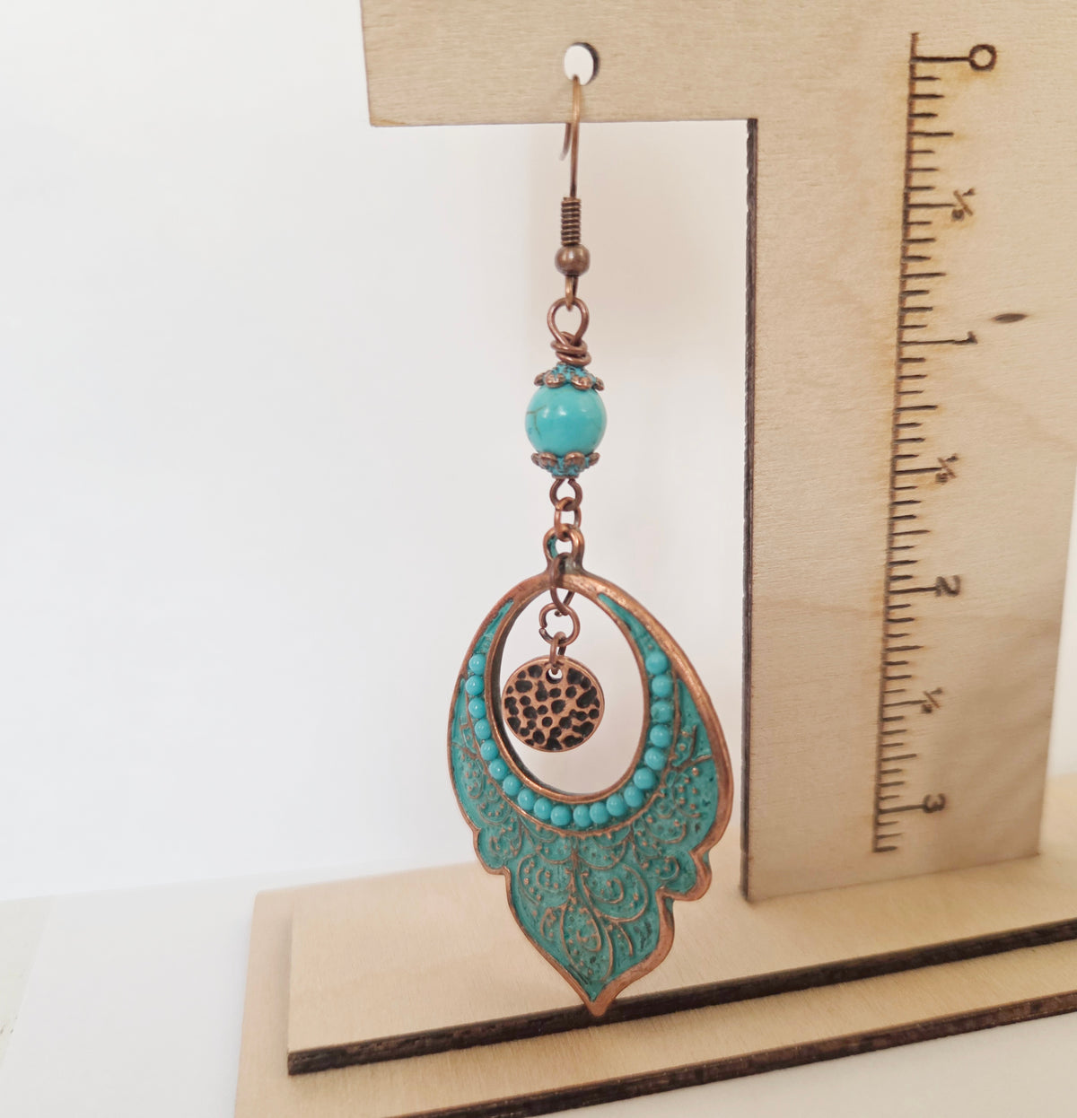 Copper dangle statement earrings with Howlite gemstones