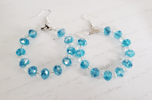 Silver Hoop Earrings, Beaded Hoop Earrings, Trendy Earrings, Gift for Her, Blue Earrings, everyday earrings