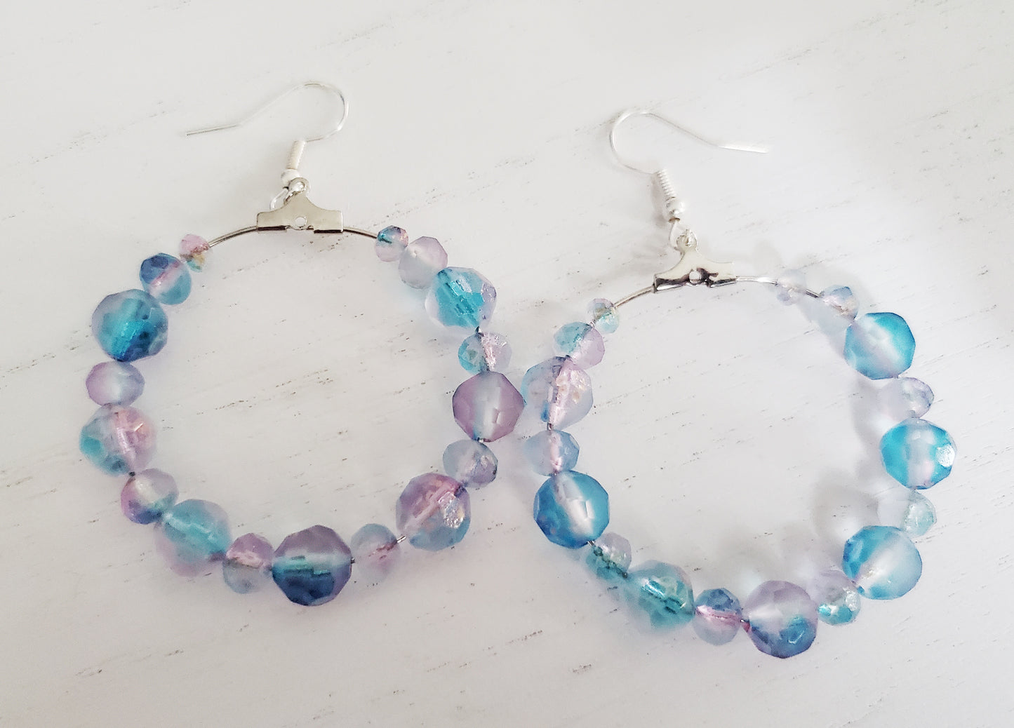 Silver Hoop Earrings, Beaded Hoop Earrings, Trendy Earrings, Gift for Her, Colorful Earrings, everyday earrings