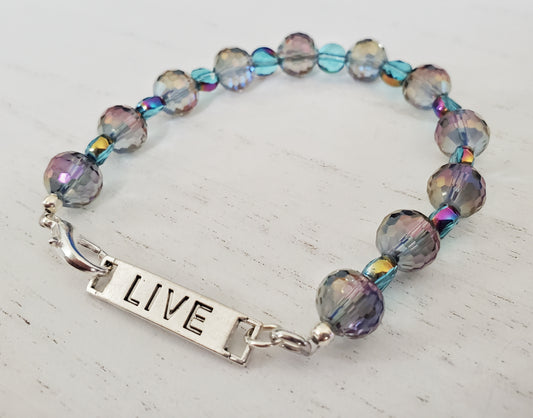 Beaded Bracelet, Inspirational words, Live, Birthday Gift for Her, Silver Bracelet, Trendy Jewelry, gifts under 20