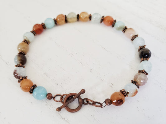 Agate bracelet, mens bracelet, copper bracelet, large size bracelet, beaded bracelet, dad gift, husband gift