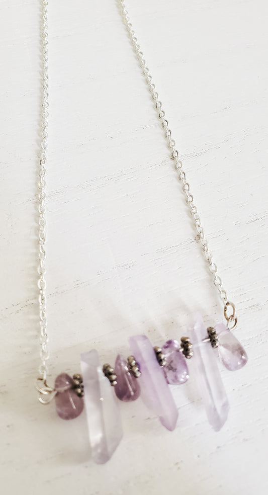 Amethyst Necklace, Angel Aura Quartz Necklace, Girlfriend Gift, Best Friend Gift, Bar Necklace, Raw Crystal Necklace