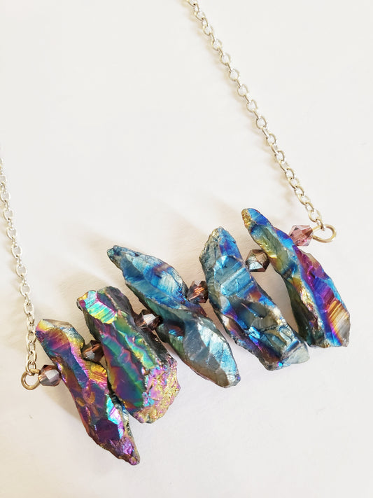 Titanium Quartz Necklace, Best Friends Gift, Bar Necklace, Rainbow Necklace, Dainty Necklace, Chain Necklace