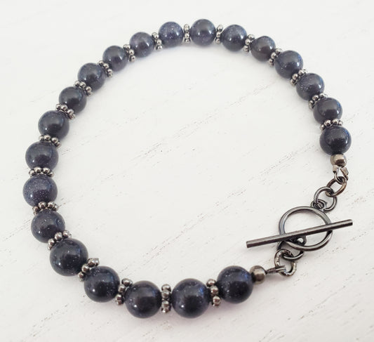 Blue Goldstone bracelet, Mens bracelet, Mens blue bracelet, large size bracelet, beaded bracelet, gift for him, gifts under 20