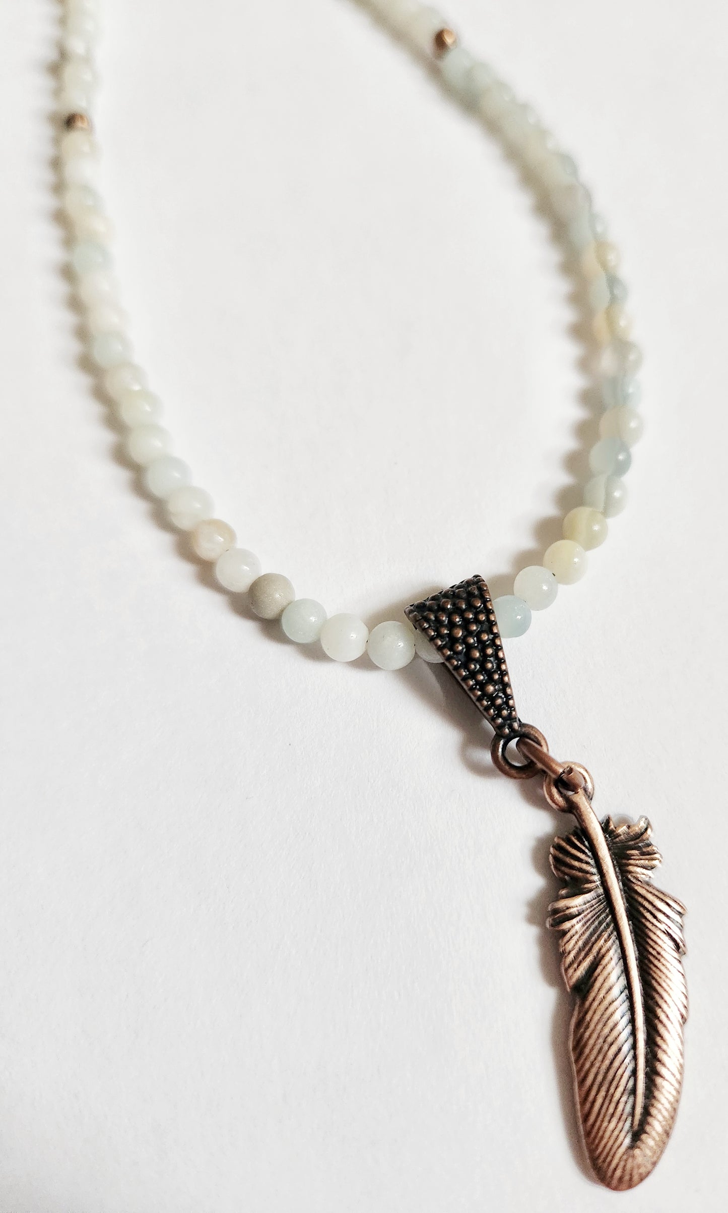 Copper feather necklace, Amazonite necklace, beaded necklace, statement necklace, sister gift, Best Friend Gifts