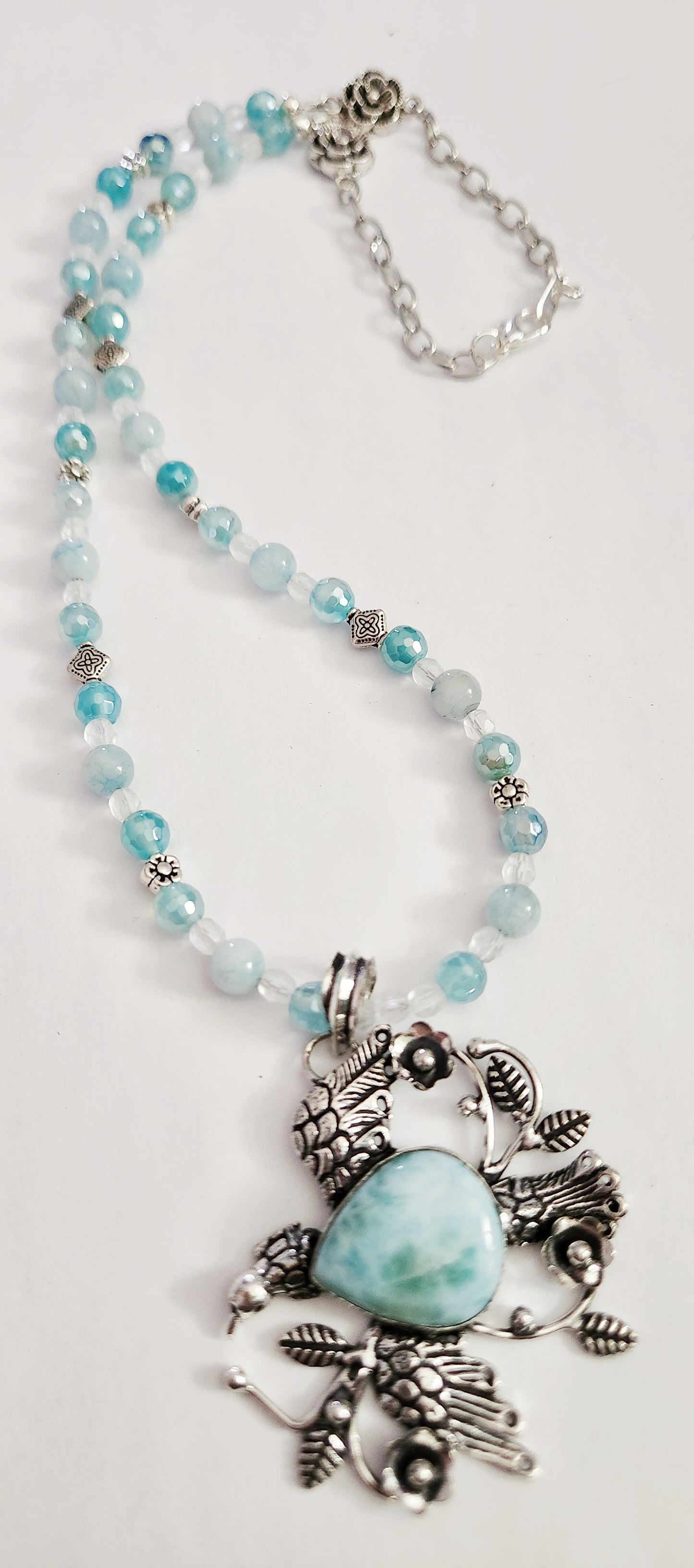 Larimar necklace, bird necklace, beaded statement necklace, gift for Mom, sister gift, artisan silver jewelry