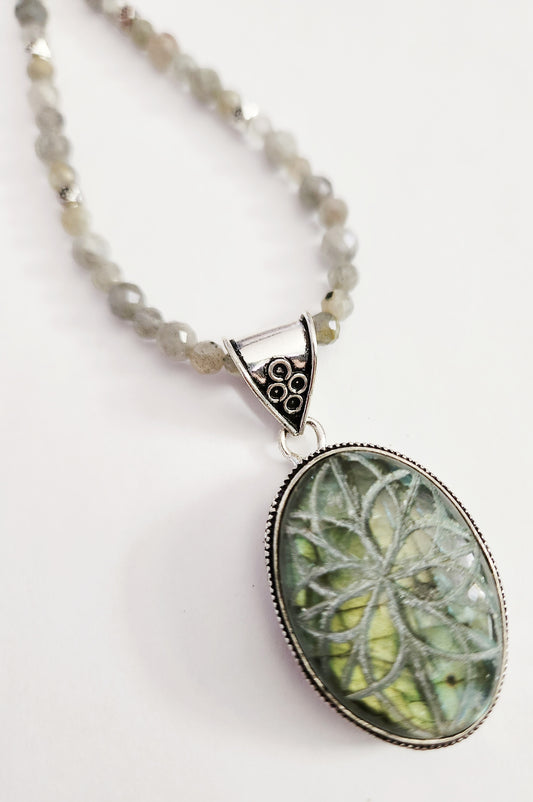Labradorite necklace, beaded statement necklace, gift for Mom, sister gift, artisan silver jewelry